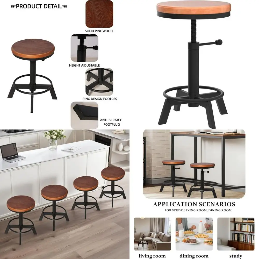 Industrial Style Swivel Bar Stools - Wooden Counter Height Chairs, Adjustable 17.7-24 Inch
Industrial Style Swivel Bar Stools - Wooden Counter Height Chairs, Adjustable 17.7-24 Inch
