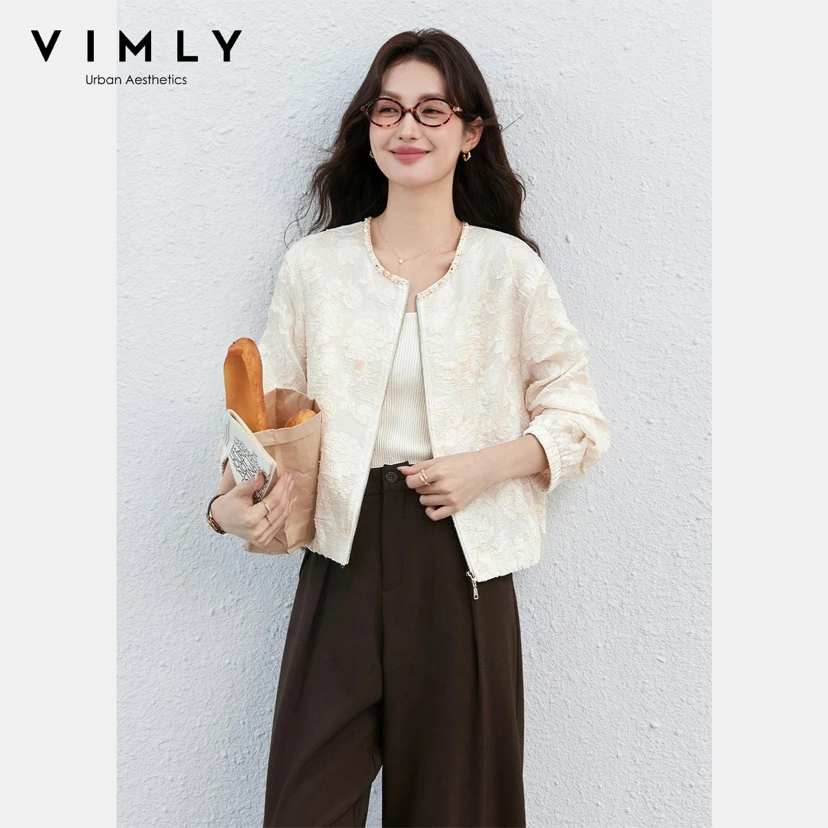 VIMLY Women's Beige Crop Jacket 2026 Spring New Elegant Versatile Ribbon Trim Textured Jacquard Casual Daily Outerwear A3986
VIMLY Women's Beige Crop Jacket 2026 Spring New Elegant Versatile Ribbon Trim Textured Jacquard Casual Daily Outerwear A3986