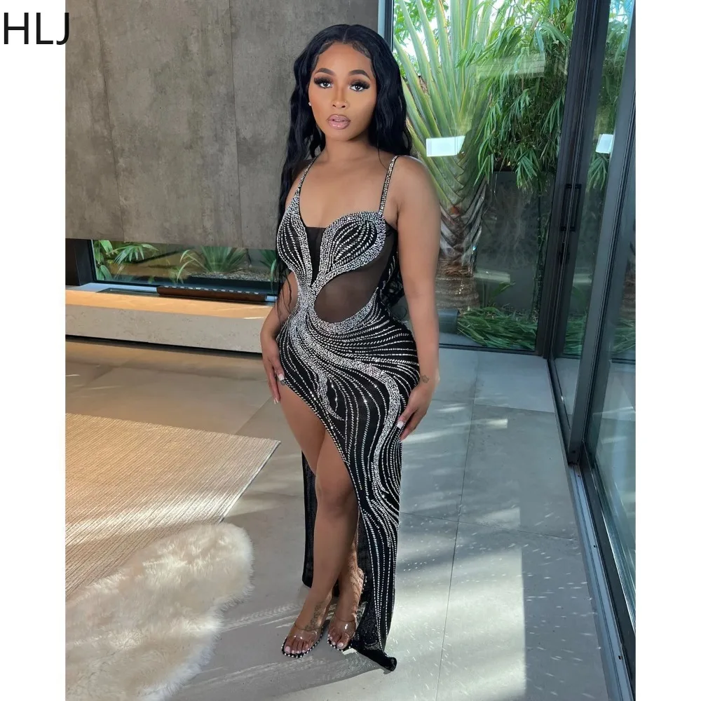 HLJ Black Sexy Rhinestone Evening Party Club Suspended Dress Women Strap Sleeveless High Slit Bodycon Vestidos Lady Maxi Dresses
HLJ Black Sexy Rhinestone Evening Party Club Suspended Dress Women Strap Sleeveless High Slit Bodycon Vestidos Lady Maxi Dresses