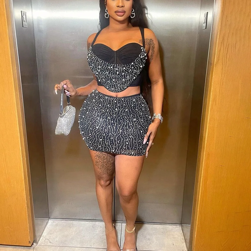 Sexy 2 Pieces Skirts Sets for Women Crop Tops & Mini Skirts Diamond Skinny Elegant Ladies Evening Night Club Wear Outfits Sets
Sexy 2 Pieces Skirts Sets for Women Crop Tops & Mini Skirts Diamond Skinny Elegant Ladies Evening Night Club Wear Outfits Sets