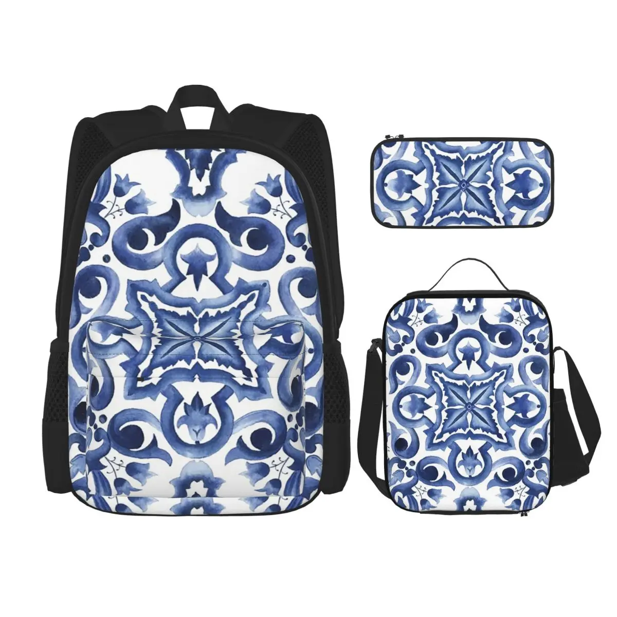 Blue Ornate Floral Mediterranean Sicilian Tile Backpacks Students School Bags Kids Rucksack Lunch Bag Pen Bag Three-Piece Set
Blue Ornate Floral Mediterranean Sicilian Tile Backpacks Students School Bags Kids Rucksack Lunch Bag Pen Bag Three-Piece Set