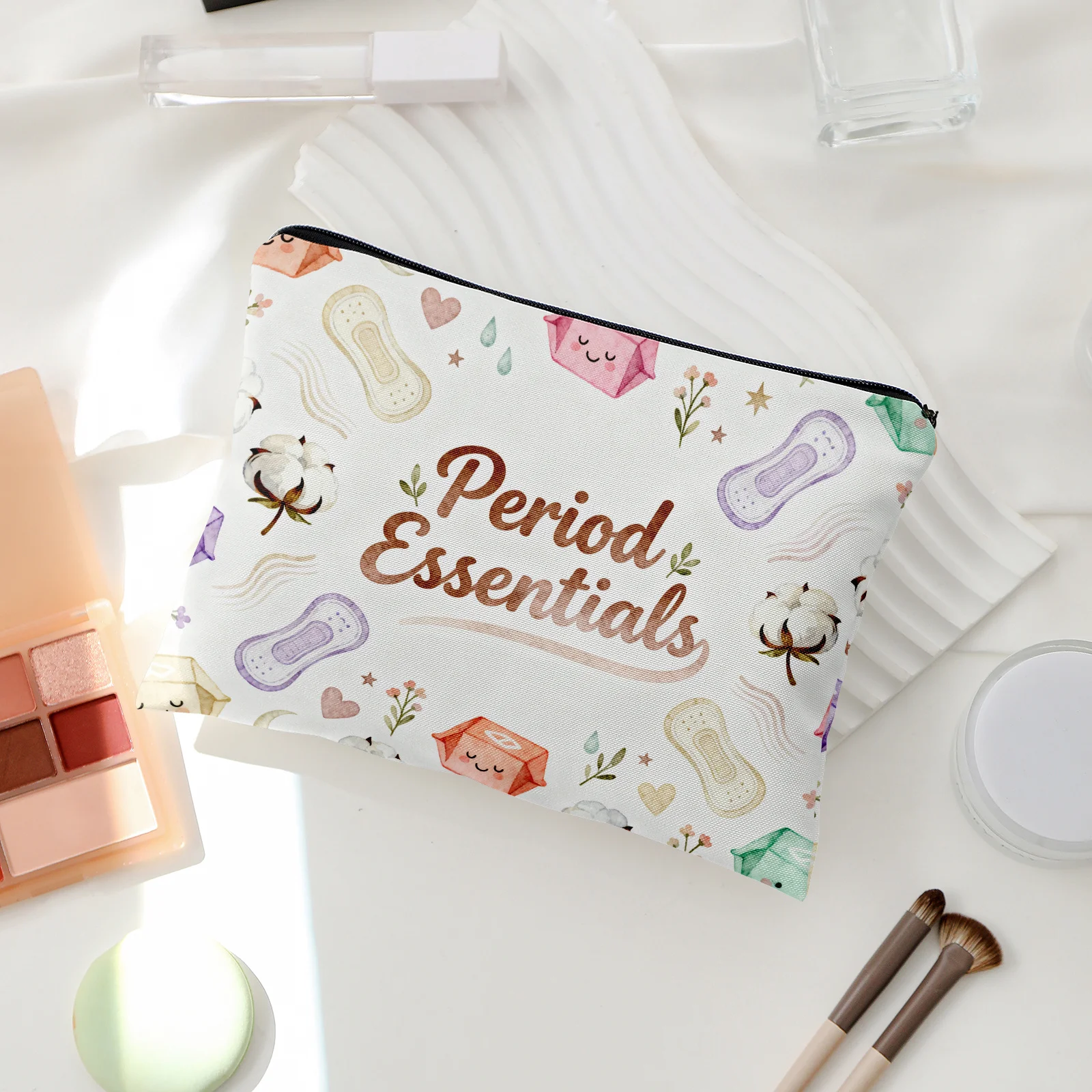 "Period Essentials" Lined Storage Bag Watercolor Sanitary Pad Pattern Makeup Pouch Travel Toiletry Bag with Lining Organizer
"Period Essentials" Lined Storage Bag Watercolor Sanitary Pad Pattern Makeup Pouch Travel Toiletry Bag with Lining Organizer