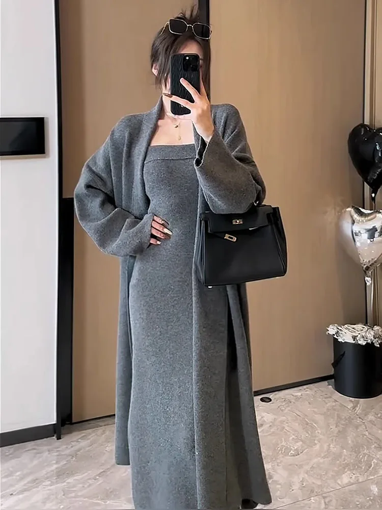 Корейский вязаный кардиган, свитер, платье без бретелек, женский костюм средней длины, винтажное шикарное пальто, элегантное двухсекционное осенне-зимнее пальто E12165 
Корейский вязаный кардиган, свитер, платье без бретелек, женский костюм средней длины, винтажное шикарное пальто, элегантное двухсекционное осенне-зимнее пальто E12165