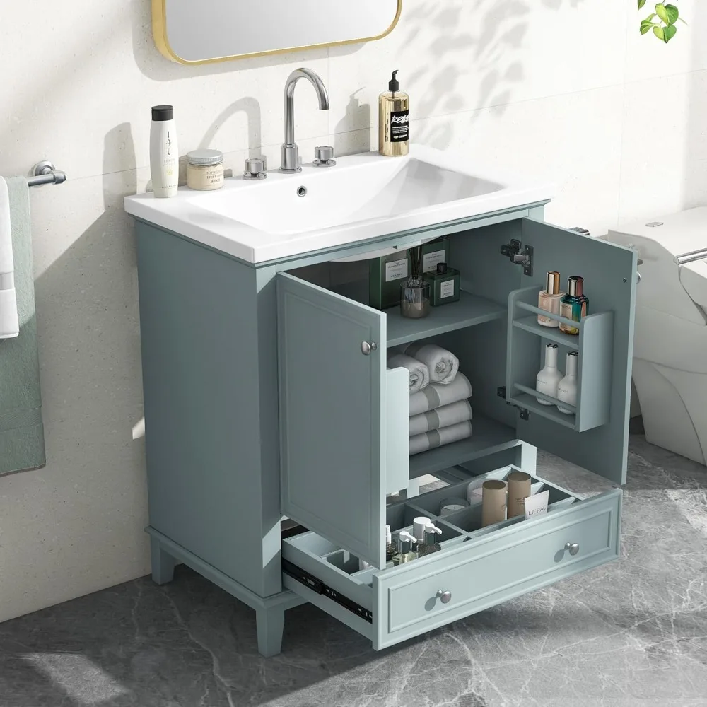 Bathroom Vanity with Sink Combo, Multi-functional Bathroom Cabinet with Doors and Drawer, Solid Frame and MDF Board, Green
Bathroom Vanity with Sink Combo, Multi-functional Bathroom Cabinet with Doors and Drawer, Solid Frame and MDF Board, Green