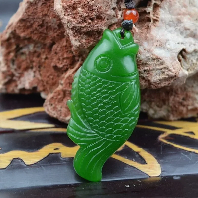 Natural Green Hand Carved Carp Jade Pendant Fashion Jewelry Men's and Women's Gold and Jade Necklace
Natural Green Hand Carved Carp Jade Pendant Fashion Jewelry Men's and Women's Gold and Jade Necklace