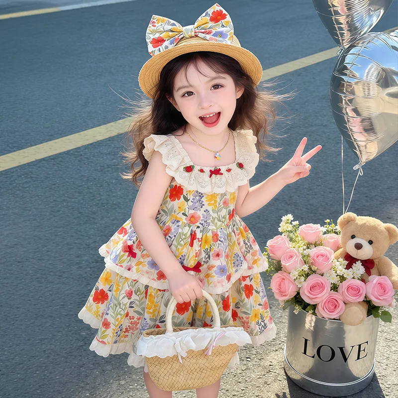 Girls' summer floral dress 2026 new children's lace countryside style cotton dress
Girls' summer floral dress 2026 new children's lace countryside style cotton dress