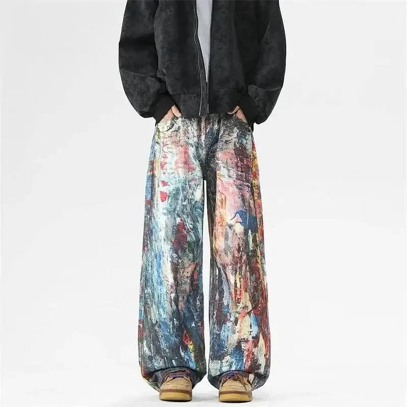 Spring New Men's Denim Pants Colorful Oil Painting Print Loose Jeans Trendy Burnt SaltWashed Streetwear Trousers
Spring New Men's Denim Pants Colorful Oil Painting Print Loose Jeans Trendy Burnt SaltWashed Streetwear Trousers
