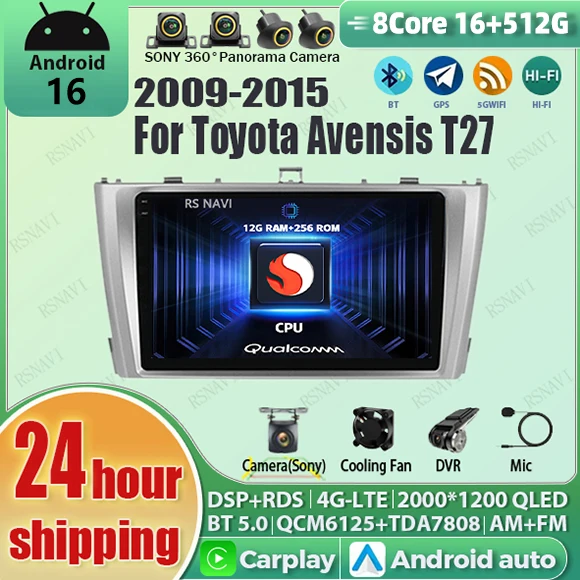 Android 16 wifi+4G Carplay Car RadioFor Toyota Avensis T27 2009-2015 Right Navigation GPS Video Player Stereo Multimedia DVD DSP
Android 16 wifi+4G Carplay Car RadioFor Toyota Avensis T27 2009-2015 Right Navigation GPS Video Player Stereo Multimedia DVD DSP