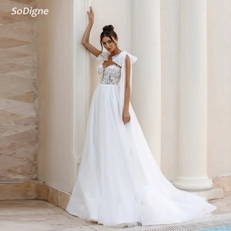 SoDigne A-line Lace Appliques Bride Dresses Sweetheart Sleeveless Tulle Wedding Dress Long Bridal Gown Robe De Mairee Customized
SoDigne A-line Lace Appliques Bride Dresses Sweetheart Sleeveless Tulle Wedding Dress Long Bridal Gown Robe De Mairee Customized