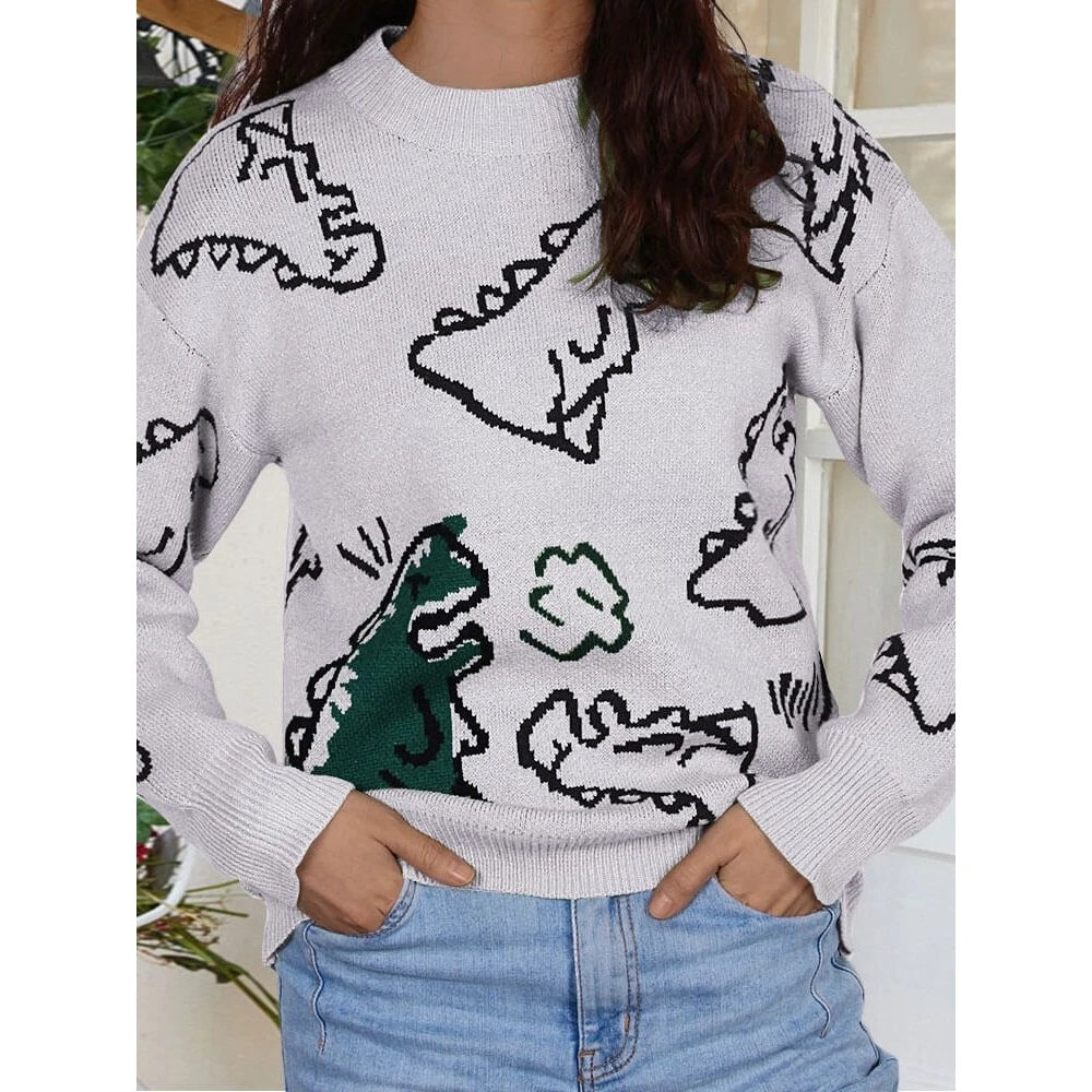 Loose Long Sve Dinosaur Knit Sweater Women's Faion Comfortable Cartoon Dino Midweight Crew Ne Pullover Autumn Top
Loose Long Sve Dinosaur Knit Sweater Women's Faion Comfortable Cartoon Dino Midweight Crew Ne Pullover Autumn Top