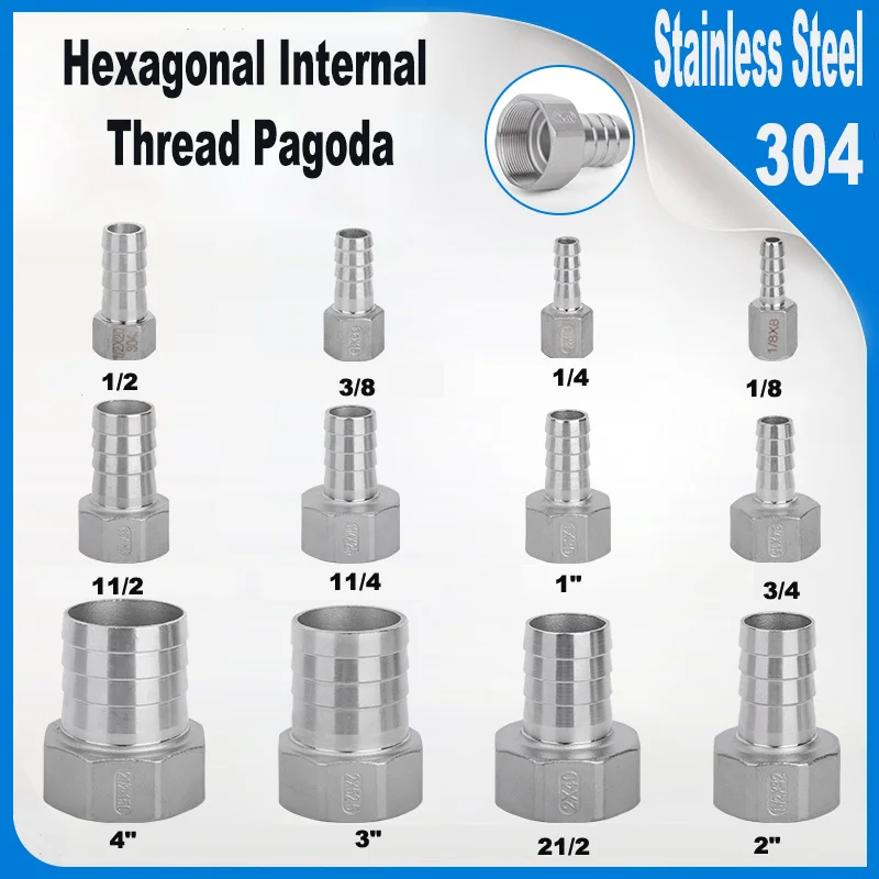 Hose Barb Tail 6/8/10/12/14 ~ 20MM SS304 Stainless Steel Pipe Fitting 1/8 ~ 1/4 BSP Female Connector Joint Coupler Adapter
Hose Barb Tail 6/8/10/12/14 ~ 20MM SS304 Stainless Steel Pipe Fitting 1/8 ~ 1/4 BSP Female Connector Joint Coupler Adapter