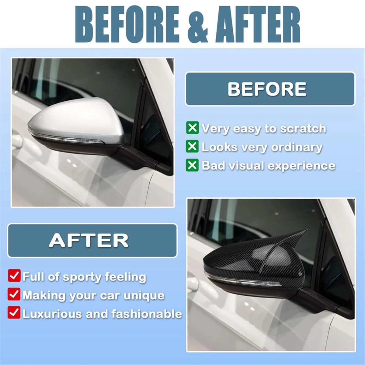 Прочная крышка бокового зеркала заднего вида для Volkswagen Jetta 19-22, углеродное волокно
Прочная крышка бокового зеркала заднего вида для Volkswagen Jetta 19-22, углеродное волокно