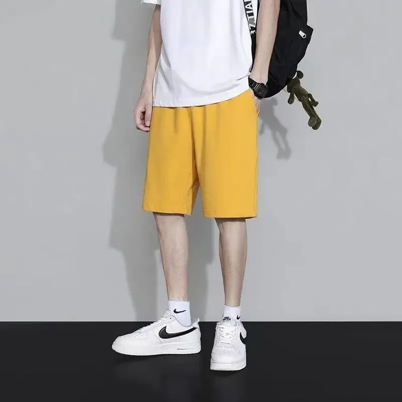 Брюки мужские прямые однотонные до колена, повседневные короткие штаны, с эластичным поясом, лето 
Брюки мужские прямые однотонные до колена, повседневные короткие штаны, с эластичным поясом, лето