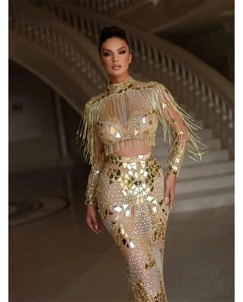 Luxury Gold Diamond Tassel High Luxury Evening Dress New Open Back Long Sleeves Female Formal Banquet Gown
Luxury Gold Diamond Tassel High Luxury Evening Dress New Open Back Long Sleeves Female Formal Banquet Gown