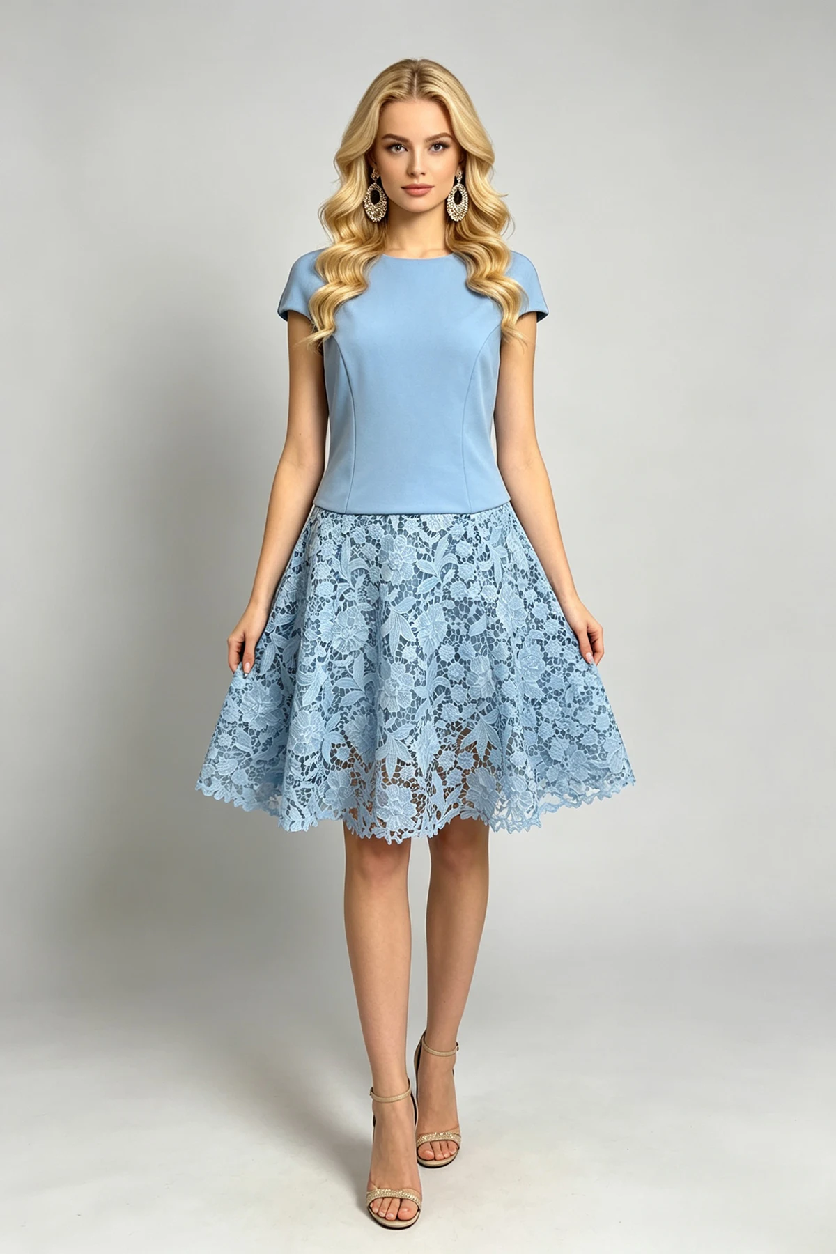 Fashion Blue Lace Hem Dress Women Dress Short Sleeve Round Neck A-Line Skater Dress Sweet Casual Party Wear Robe
Fashion Blue Lace Hem Dress Women Dress Short Sleeve Round Neck A-Line Skater Dress Sweet Casual Party Wear Robe