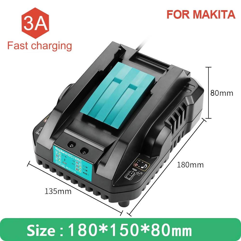 Makita 18V 14.4V BL1860 BL1850 BL1840 BL1830 BL1820 BL1415 BL1440 DC18RC 3A Li-ion Battery Charger
Makita 18V 14.4V BL1860 BL1850 BL1840 BL1830 BL1820 BL1415 BL1440 DC18RC 3A Li-ion Battery Charger
