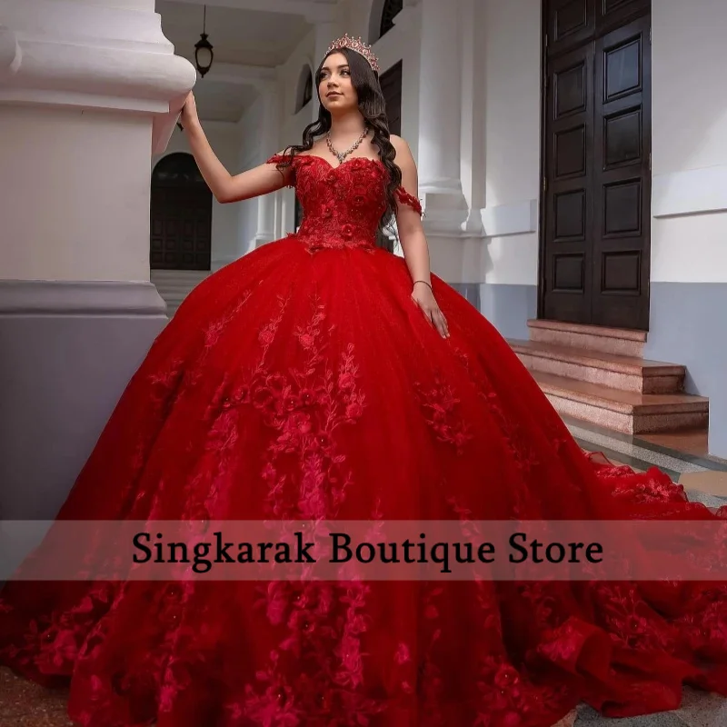 Red Quinceanera Dresses Off Shoulder Ball Gown Sweet 16 Dress Applique Lacee Beading Crystal Tull Corset Birthday Party Vestidos
Red Quinceanera Dresses Off Shoulder Ball Gown Sweet 16 Dress Applique Lacee Beading Crystal Tull Corset Birthday Party Vestidos