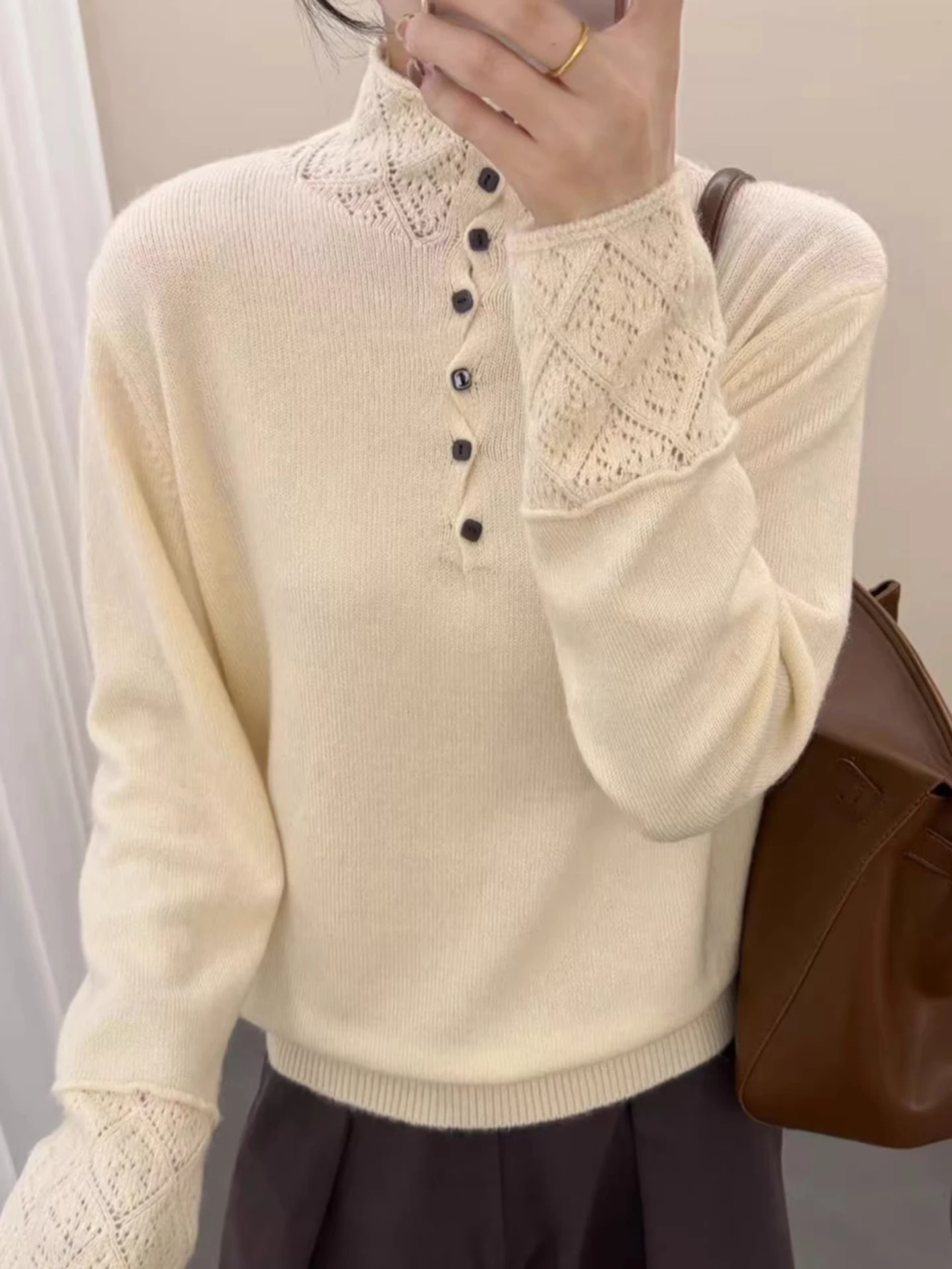 Retro Sle Long Sve Knitted Sweater Women's Button Lace Hollow out High Collar Soft Warm Faionable Base Layer Top
Retro Sle Long Sve Knitted Sweater Women's Button Lace Hollow out High Collar Soft Warm Faionable Base Layer Top