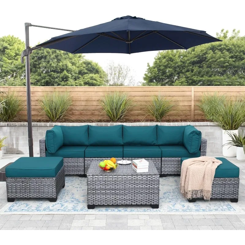 Patio Furniture Set 7 Pieces Grey Rattan Outdoor Sectional Sofa PE Wicker Conversation Couch Sets with Storage Table
Patio Furniture Set 7 Pieces Grey Rattan Outdoor Sectional Sofa PE Wicker Conversation Couch Sets with Storage Table