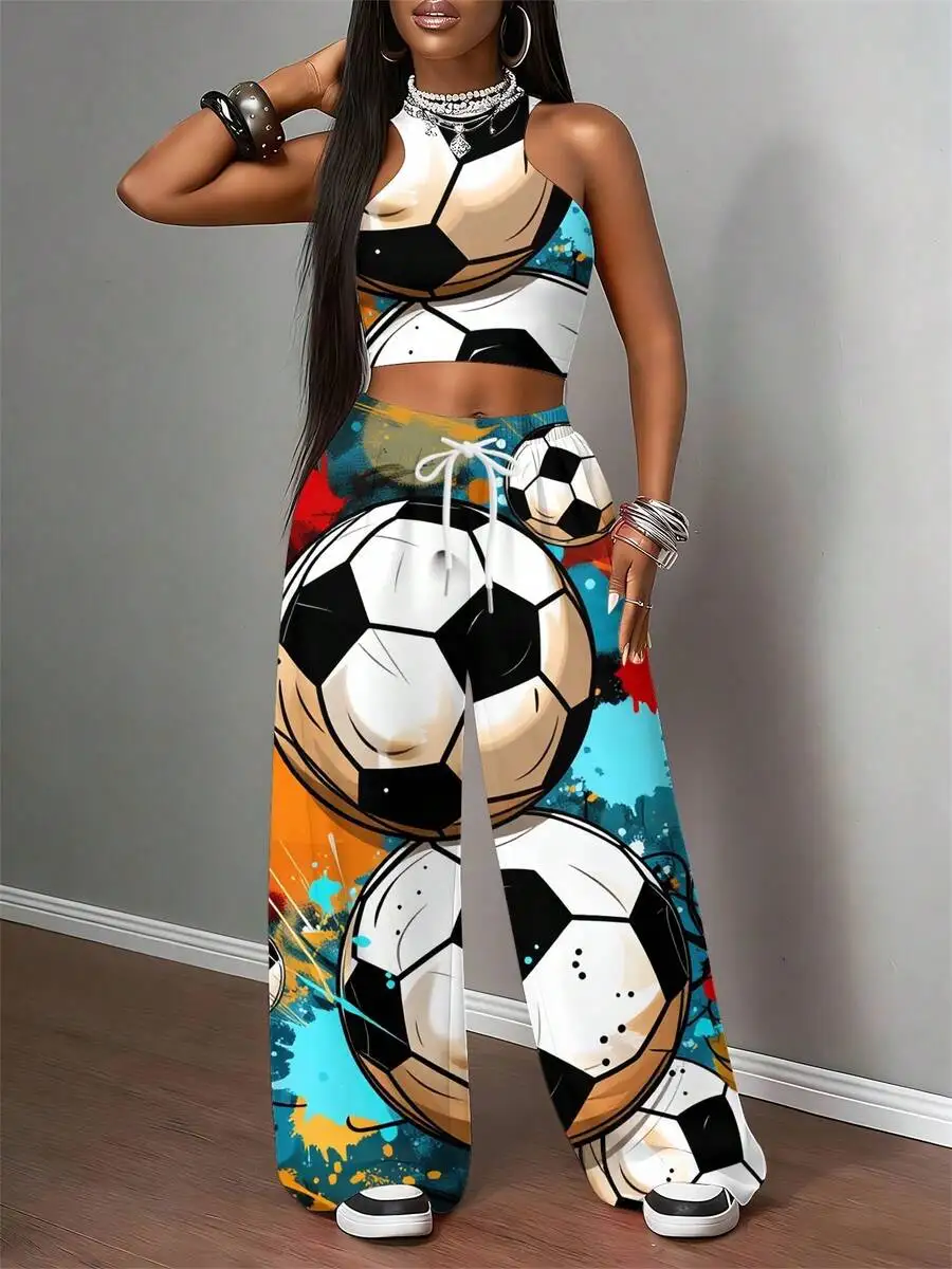 Womens Soccer Ball Print Tank Top And Wide Leg Pants Set Summer Casual Sporty Outfit
Womens Soccer Ball Print Tank Top And Wide Leg Pants Set Summer Casual Sporty Outfit