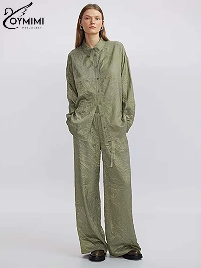 Oymimi Elegant Green Pleated 2 Piece Sets Women Outfit Fashion Long Sleeve Single Breasted Shirts And Drawstring Trousers Sets
Oymimi Elegant Green Pleated 2 Piece Sets Women Outfit Fashion Long Sleeve Single Breasted Shirts And Drawstring Trousers Sets