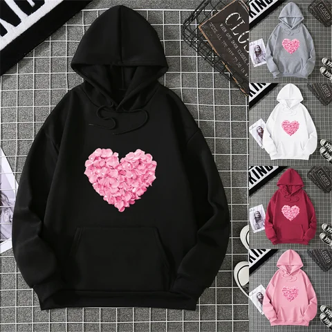 2025 Heart Shape Print Graphic Hoodies Cute Clothing Fashion Loose Pullover Sweatshirt Casual Girl Hoody Tops CYXX281