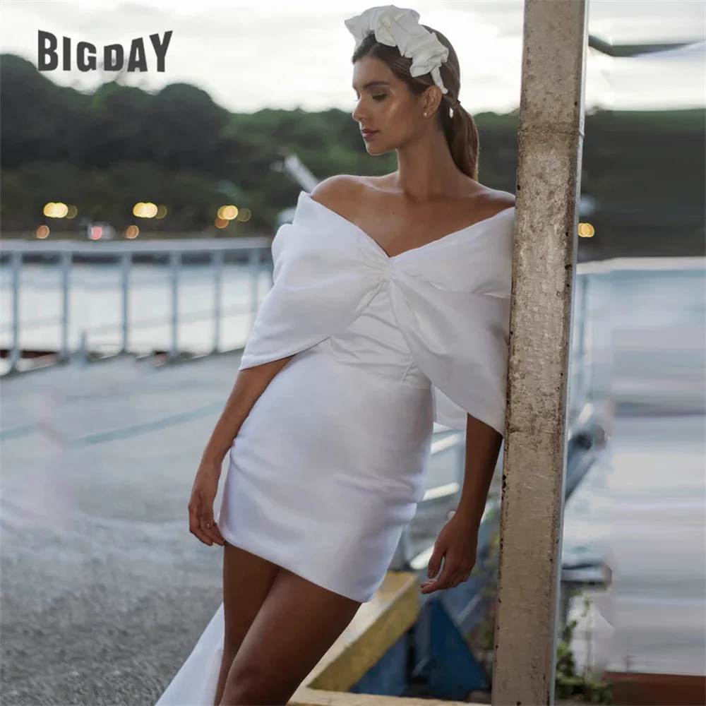 BIGDAY Satin Bow Sheath Short Wedding Dress 2025 Pleat Off the Shoulder Open Back V-Neck Bridal Gown Vestido De Noiva Customized
BIGDAY Satin Bow Sheath Short Wedding Dress 2025 Pleat Off the Shoulder Open Back V-Neck Bridal Gown Vestido De Noiva Customized