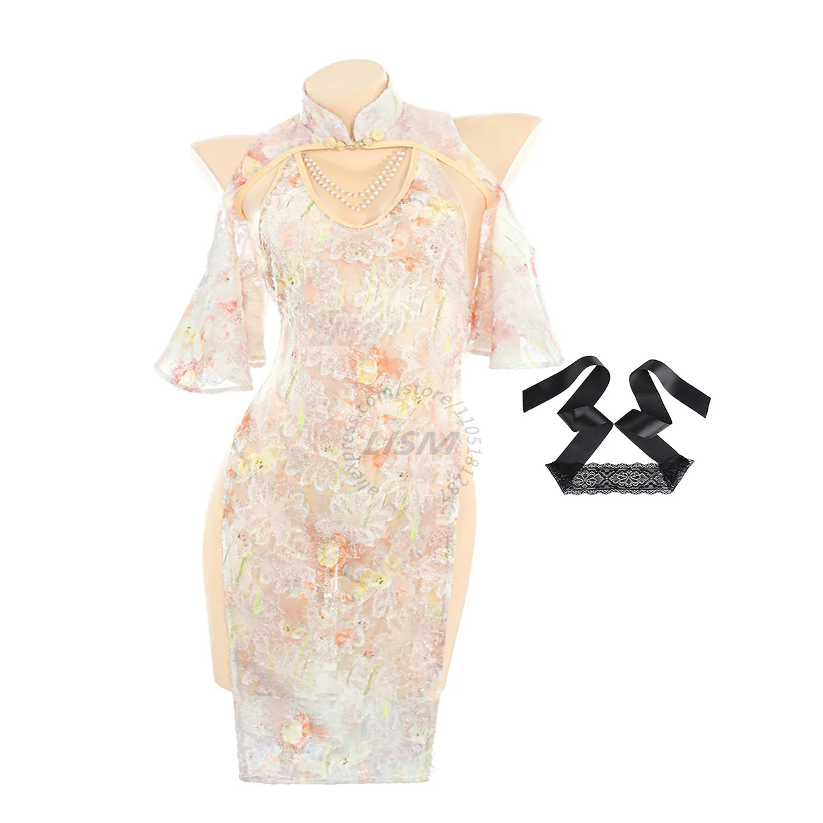 LISM Women's Sexy Chinese Style Cheongsam Lingerie Set Floral Lace Open Back Split Dress for Role Play
LISM Women's Sexy Chinese Style Cheongsam Lingerie Set Floral Lace Open Back Split Dress for Role Play