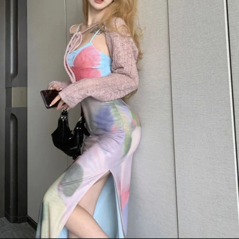 Classic Chinese Thigh High Slit Camisole Dress Women Gentle Style Pure Desire Show Figure Mesh Skirt Tie-dyed Floral Long Skirt
Classic Chinese Thigh High Slit Camisole Dress Women Gentle Style Pure Desire Show Figure Mesh Skirt Tie-dyed Floral Long Skirt