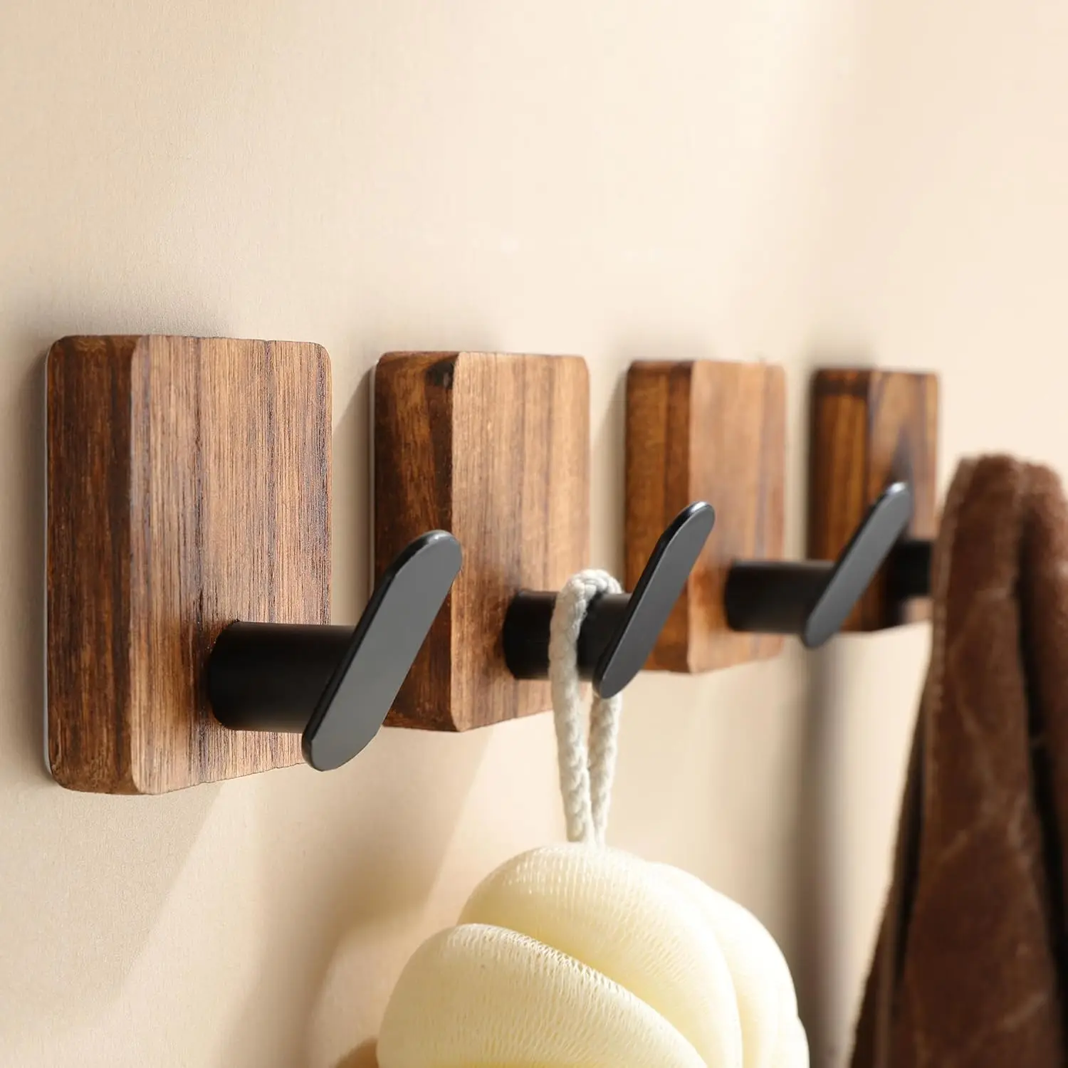 4 Pack Adhesive Wood Hooks for Bathroom, Towels, Robes, Coats, Keys - Heavy Duty Wall Hooks
4 Pack Adhesive Wood Hooks for Bathroom, Towels, Robes, Coats, Keys - Heavy Duty Wall Hooks