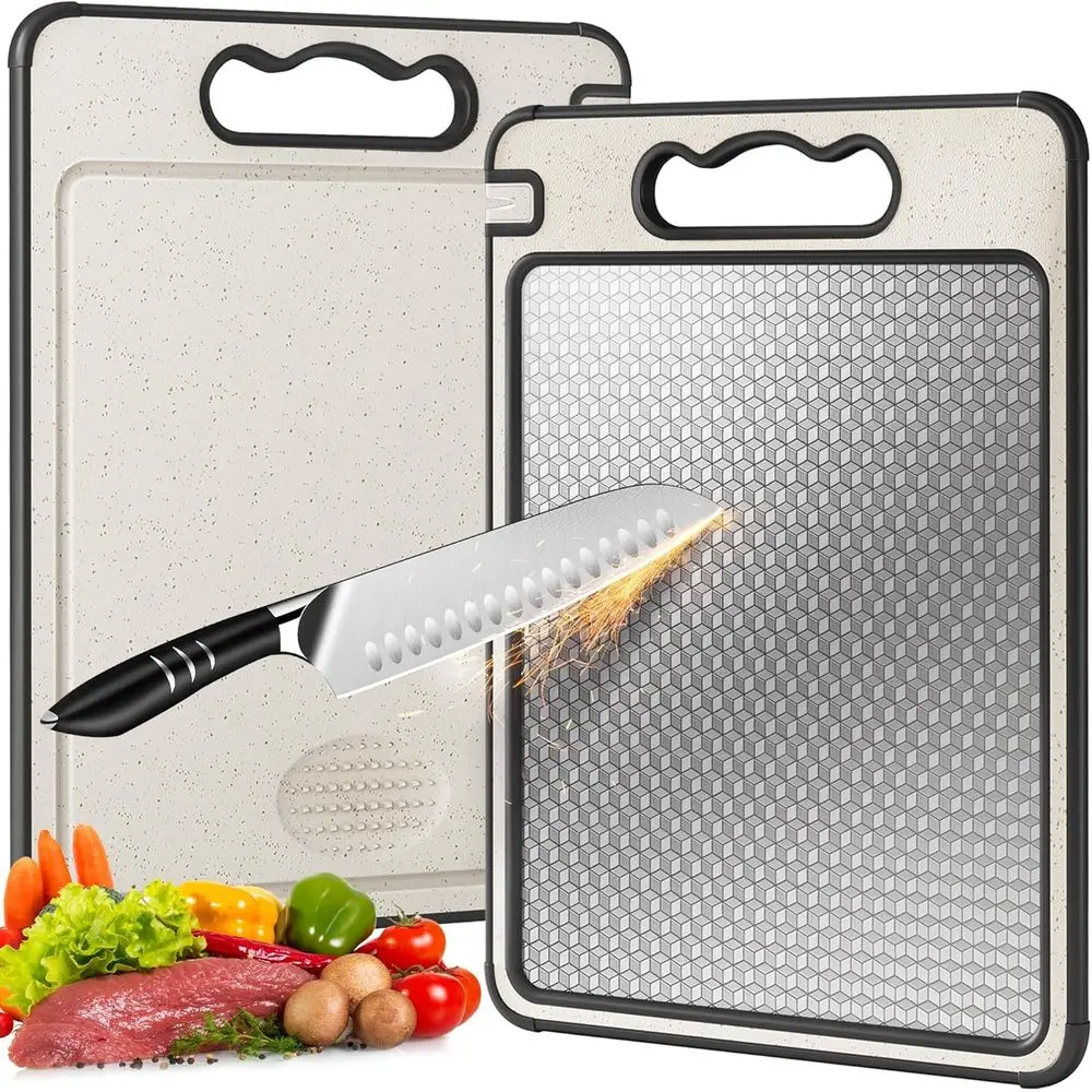 14.4x9.8 Double-Sided Stainless Steel & Wheat Chopping Board, Non-Toxic, Lightweight, Dishwasher Safe, Scratch Resistant
14.4x9.8 Double-Sided Stainless Steel & Wheat Chopping Board, Non-Toxic, Lightweight, Dishwasher Safe, Scratch Resistant