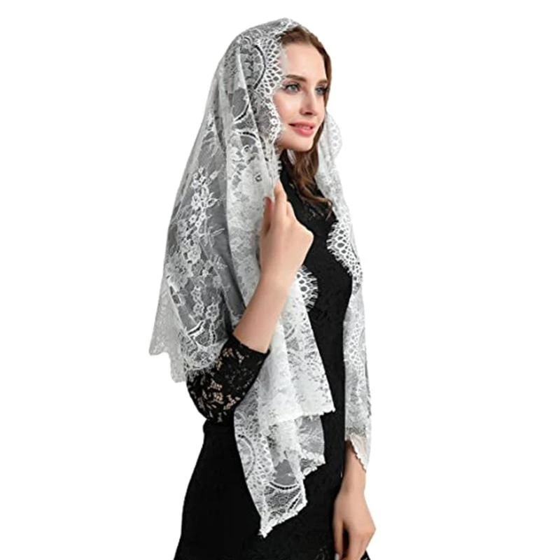 652F Mysterious Church Veiled Scarf Shoulder Wrap Solid Color Shawl with Intricate Lace Designing For Weddings Ceremonies 
652F Mysterious Church Veiled Scarf Shoulder Wrap Solid Color Shawl with Intricate Lace Designing For Weddings Ceremonies