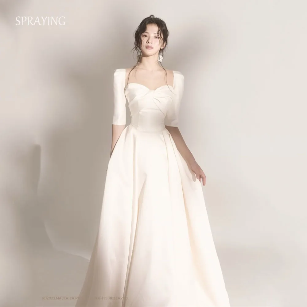 SPRAYING Ivory Satin Long Wedding Dress Korea Photo Shoot Sweetheart Short Sleeves Bridal Gowns Corset Customized 웨딩드레스
SPRAYING Ivory Satin Long Wedding Dress Korea Photo Shoot Sweetheart Short Sleeves Bridal Gowns Corset Customized 웨딩드레스