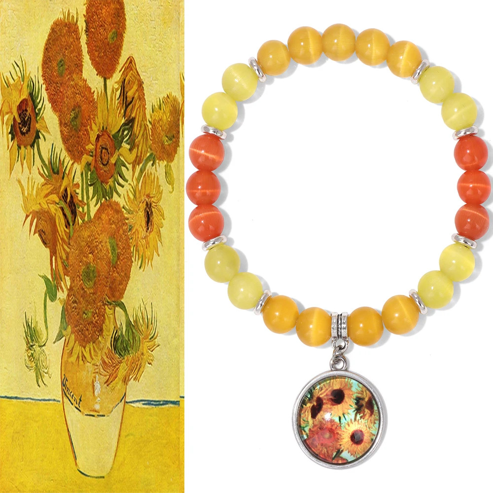Van Gogh Sunflowers Charm Bracelet Cat Eye Stone Beaded Stretch Bracelets for Women Men Art Paintings Bracelet Jewelry Gift
Van Gogh Sunflowers Charm Bracelet Cat Eye Stone Beaded Stretch Bracelets for Women Men Art Paintings Bracelet Jewelry Gift
