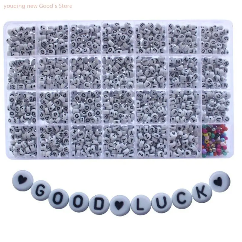 49ME 1600Pcs 28 Acrylic White Round Beads Black A-Z Letter Heart Pattern for DIY Bracelet Necklace for Key Chain
49ME 1600Pcs 28 Acrylic White Round Beads Black A-Z Letter Heart Pattern for DIY Bracelet Necklace for Key Chain