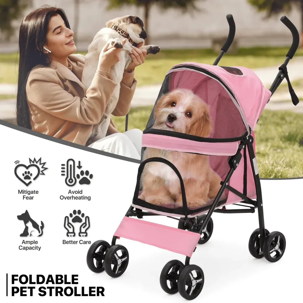 4 Wheels Dog Stroller, EasyFold Puppy Cage Jogger Stroller With Sun Cover, Pad And Rear Storage Bag, Breathable And Visible Mes
4 Wheels Dog Stroller, EasyFold Puppy Cage Jogger Stroller With Sun Cover, Pad And Rear Storage Bag, Breathable And Visible Mes