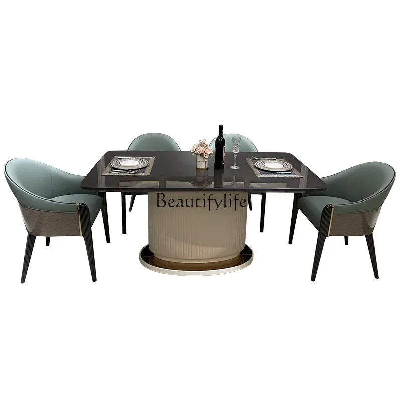LXItalian light luxury rectangular dining table and chair combination beech leather chairSSS
LXItalian light luxury rectangular dining table and chair combination beech leather chairSSS