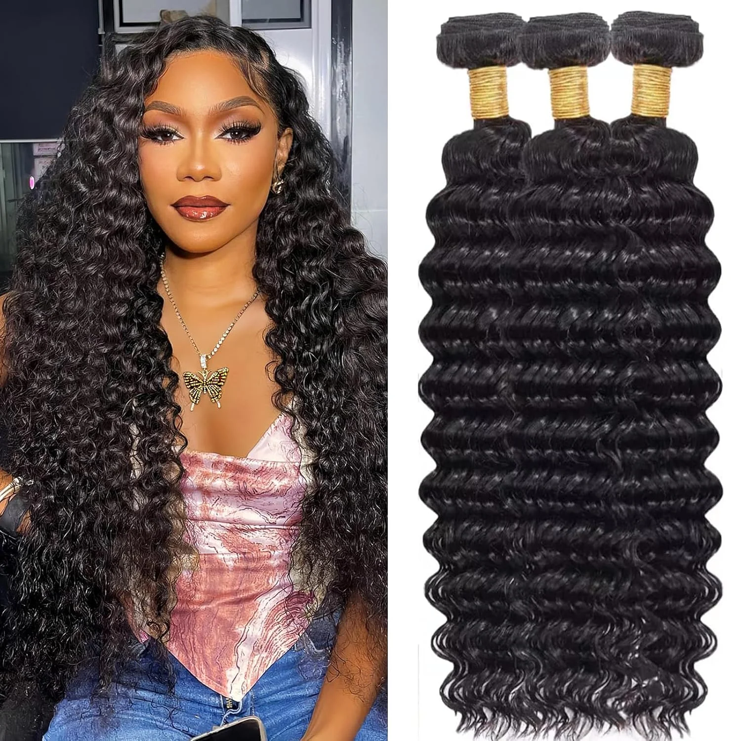 Deep Wave Human Hair Bundles Color #1B Double Weft Hair Extensions Natural Black Brazilian Virgin Human Hair 1/3/4 Pcs Bundles
Deep Wave Human Hair Bundles Color #1B Double Weft Hair Extensions Natural Black Brazilian Virgin Human Hair 1/3/4 Pcs Bundles