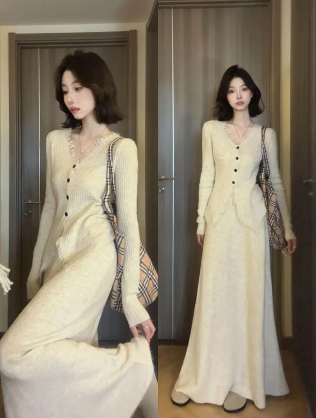 Korean Style Knitted Long Dress Set Women's Fashion Autumn Winter High Sensation Whole Set Long Skirt V-neck Button Closure
Korean Style Knitted Long Dress Set Women's Fashion Autumn Winter High Sensation Whole Set Long Skirt V-neck Button Closure