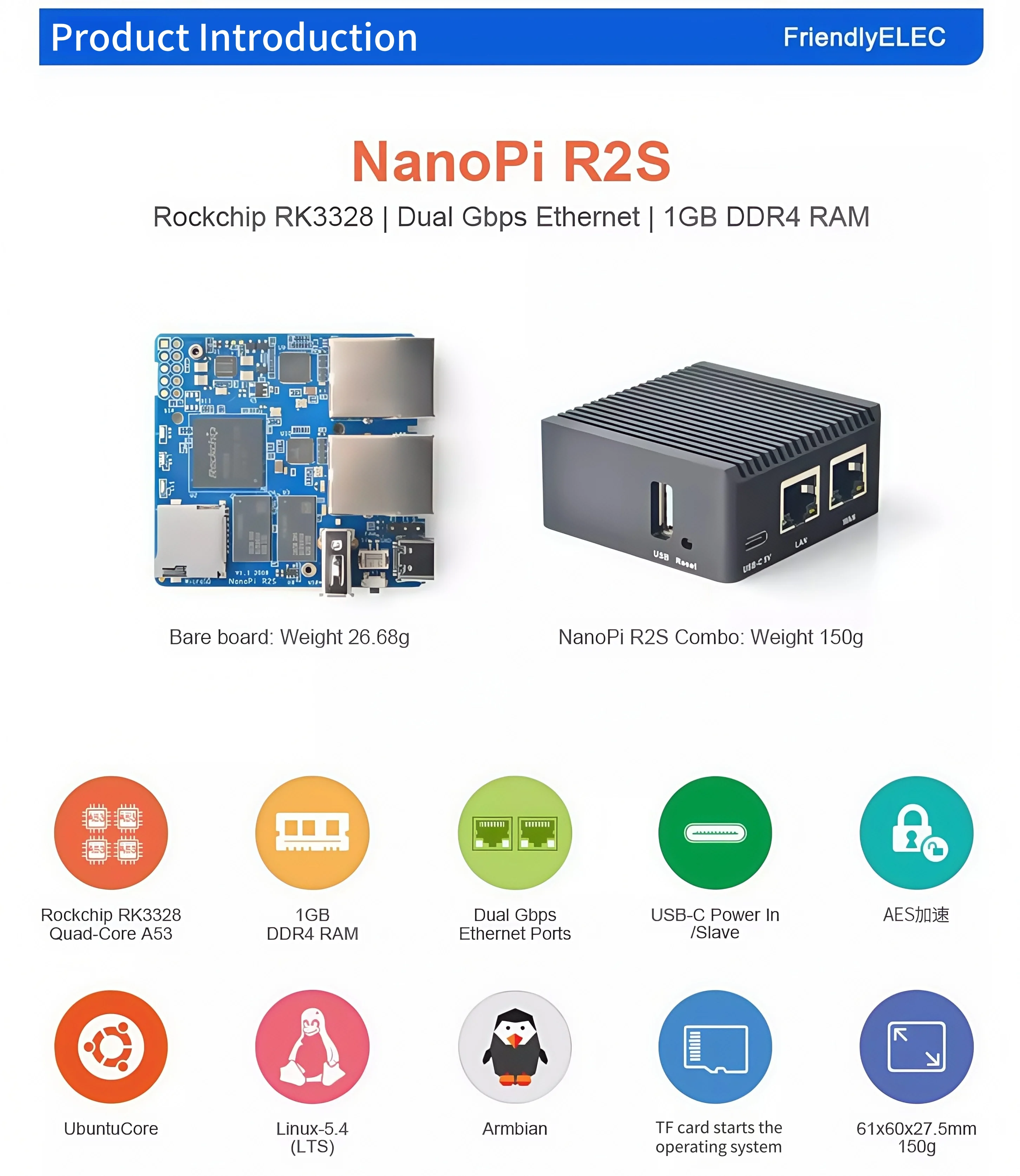 Nanopi R2S software open source RK3328 router development board dual gigabit network port
Nanopi R2S software open source RK3328 router development board dual gigabit network port