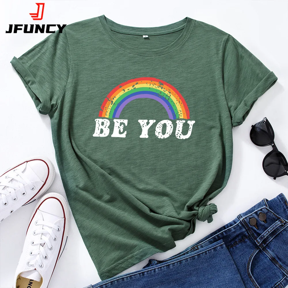 JFUNCY Женская хлопковая Футболка с принтом радужных букв, свободные футболки с коротким рукавом, Женская Повседневная футболка, летние женские топы
JFUNCY Женская хлопковая Футболка с принтом радужных букв, свободные футболки с коротким рукавом, Женская Повседневная футболка, летние женские топы