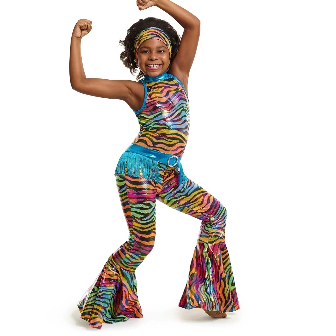 Rainbow Zebra-stripe One-piece Costumes Flared Pants Fringed Waist Decoration For Ethnic Performance Of Latin America And Africa
Rainbow Zebra-stripe One-piece Costumes Flared Pants Fringed Waist Decoration For Ethnic Performance Of Latin America And Africa