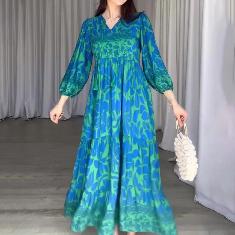 New V Neck Printed High Waisted Dress for Women Plus Size Retro Lantern Sleeve Gown Casual Loose Boho Vacation Long Dresses 2025
New V Neck Printed High Waisted Dress for Women Plus Size Retro Lantern Sleeve Gown Casual Loose Boho Vacation Long Dresses 2025