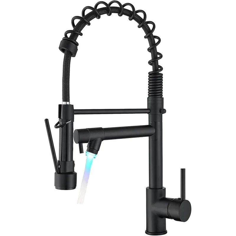 20 Inch Black Kitchen Faucet with Pull Down Sprayer, Dual Morden Commercial Rv Single Handle Single Hole Double Spout LED
20 Inch Black Kitchen Faucet with Pull Down Sprayer, Dual Morden Commercial Rv Single Handle Single Hole Double Spout LED