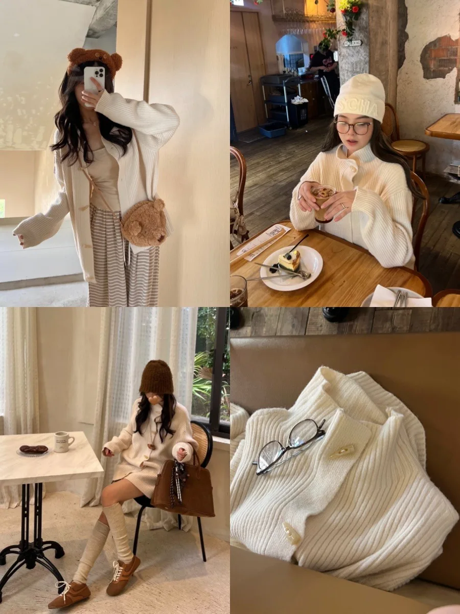 Laid-ba Sle Knitted Open Cardigan Autumn Korean Loose Casual Sweater Jaet with Horn Buttons Comfortable Regular Length
Laid-ba Sle Knitted Open Cardigan Autumn Korean Loose Casual Sweater Jaet with Horn Buttons Comfortable Regular Length