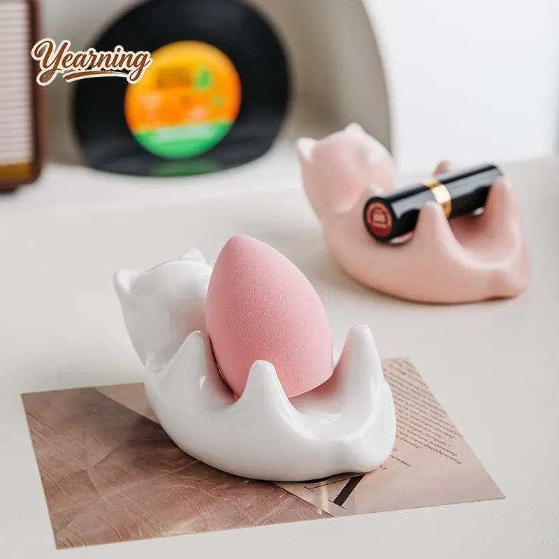 Multifunctional Ceramic Cat Makeup Sponge Lipstick Ring Holder Desktop Jewelry Organizer Pink Cute Decor for Girls
Multifunctional Ceramic Cat Makeup Sponge Lipstick Ring Holder Desktop Jewelry Organizer Pink Cute Decor for Girls