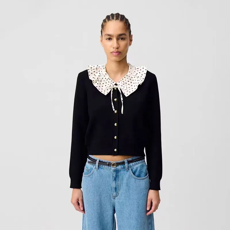 Classic Sweet Style Paris CP Open Cardigan Long Sleeve Knitted Sweater with Pleated Collar And Polka Dot Pattern for Women
Classic Sweet Style Paris CP Open Cardigan Long Sleeve Knitted Sweater with Pleated Collar And Polka Dot Pattern for Women