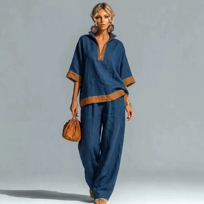 2 Pieces Set For Woman Cap Sleeve Blouse and Wide Leg Pants Two Piece Set Solid Color Five Quarter Sleeve Top Women's Matching
2 Pieces Set For Woman Cap Sleeve Blouse and Wide Leg Pants Two Piece Set Solid Color Five Quarter Sleeve Top Women's Matching