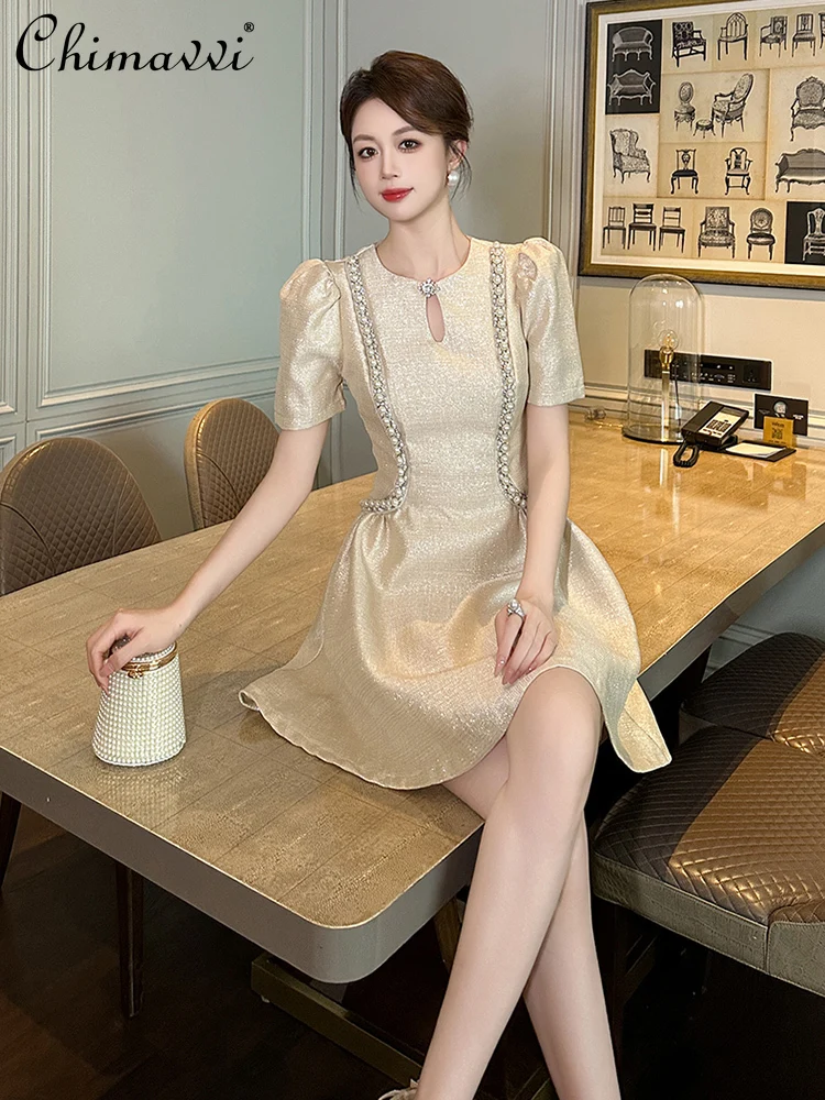 French Socialite Pearl Beads Rhinestones round Neck Puff Sleeve High Waist Slim Fit A-line Elegant Birthday Short Dress Women
French Socialite Pearl Beads Rhinestones round Neck Puff Sleeve High Waist Slim Fit A-line Elegant Birthday Short Dress Women