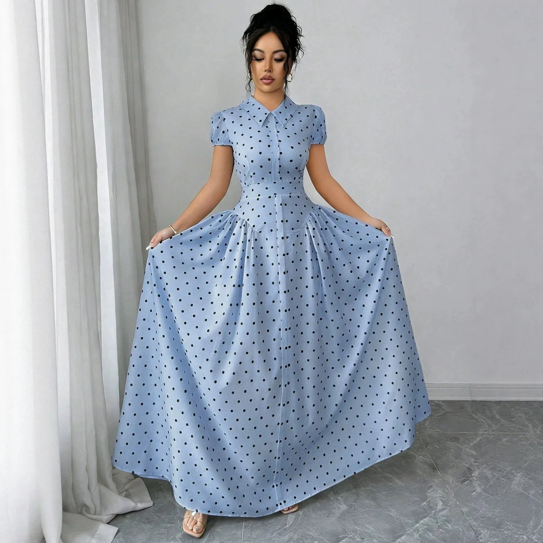 Africa Womens Polka Dot Maxi Dress High Neck Cutout Short Sleeve Ruched Waist Flowy A Line Dresses Casual Party Evening Robes
Africa Womens Polka Dot Maxi Dress High Neck Cutout Short Sleeve Ruched Waist Flowy A Line Dresses Casual Party Evening Robes
